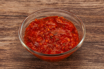 Tomato spicy sauce in the bowl