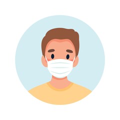 Man avatar wearing mask, portrait of a young caucasian woman in flat style