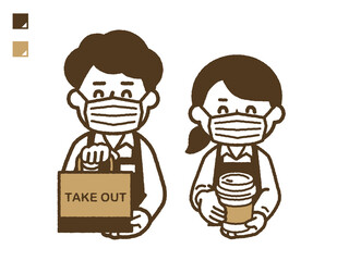 Cafe clerk with a mask