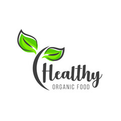 Healthy food logo template. Organic food vector design. 