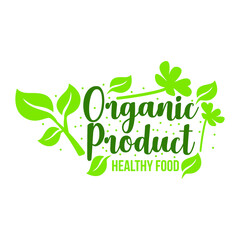 Organic food icon with leaf. 