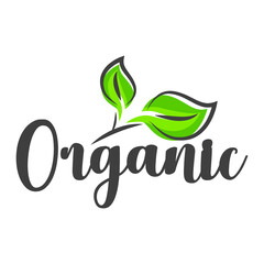 Organic food icon with leaf. 