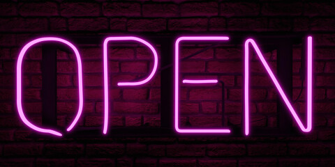 Naklejka na ściany i meble neon pink sign with the word Open