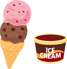 コーンのアイスクリームとカップアイスクリーム