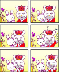 vector cartoon rabbit Fairy tale castle princess prince six-frame comics