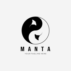 manta fish logo vector illustration design. stingray yin yang symbol - obrazy, fototapety, plakaty