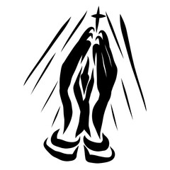 hands folded in prayer, cross and shine from heaven