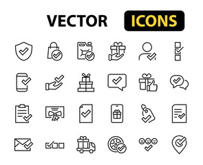 A simple set of claim related vector line icons. Contains icons such as security guarantee, received document, read message, verification, quality and much more. Editable Bar. 480x480