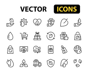 ECOLOGY Vector Line Icons Set, contains icons such as photosynthesis, environmental protection, eco-friendly packaging, growth time, editable stroke, Keep Ecology
