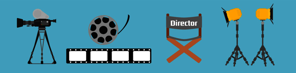 Film productions icon set. Vector illustration. Entertainment business