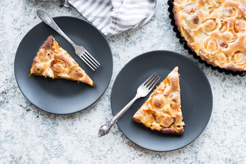 Homemade apricot tart on a table
