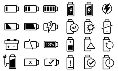 24 Set of Battery icon vector, collection of symbol battery illustration in white background, editable file