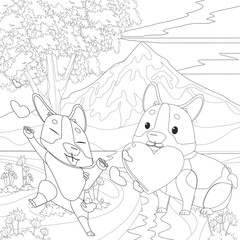 dog Coloring Book or Coloring Page Black And White Cartoon   Purebred Dogs or Puppies