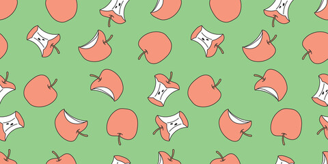 Fruit seamless pattern, Hand drawing apple patterns on green wallpaper.	
