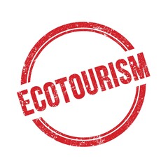 ECOTOURISM text written on red grungy round stamp.