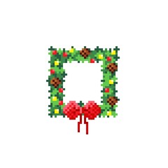 Christmas wreath pixel art. vector illustration.
