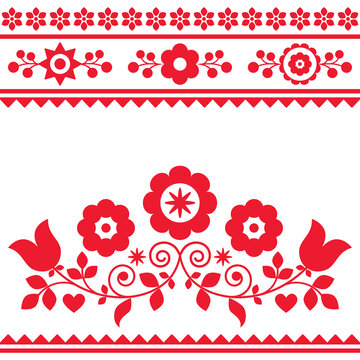 Floral folk art vector greeting card or seamless pattern with flowers styled as traditional highlanders embroidery Lachy Sadeckie 
	
