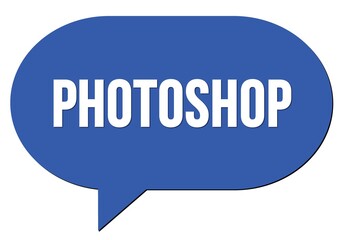 PHOTOSHOP text written in a blue speech bubble