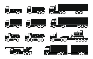 Trucks icons vector set in flat style