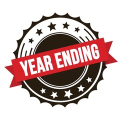 YEAR ENDING text on red brown ribbon stamp.