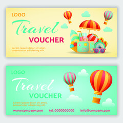 Set of summer travel voucher design template. Vector illustration