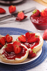 Wheat sandwiches with strawberry marmalade
