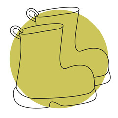Icon of Rubber boots for garden on color backgrond. Simple line doodle Rubber boots icon. Vector illustration in editable line.