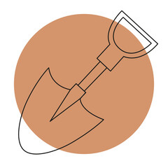 Icon of Shovel garden on color backgrond. Simple line doodle Shovel icon. Vector illustration in editable line.