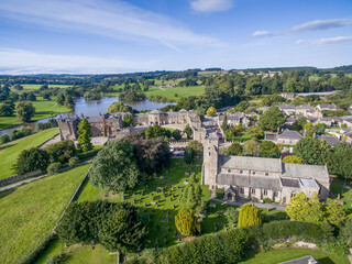 Fototapeta na wymiar Ripley village in North Yorkshire England, Aerial view of the village and Ripley Castle near Harrogate. 
