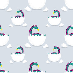 Pattern of cute dinosaurs hatched from an egg. vector illustration.