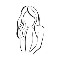 Continuous Line Drawing of Woman Body, Fashion Minimalist Concept, Woman Beauty Drawing, Vector Illustration. Good for Prints, T-shirt, Banners, Slogan Design Modern Graphics Style