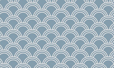 Simple Seamless Pattern with White Circles Texture on Blue Background. Trendy Modern Wallpaper Japanese Style for Textile Design, Packaging, Posters. Bohemian Pattern. Blue Waves Print. Vector EPS 10.