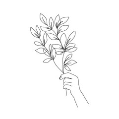 Fototapeta na wymiar Woman Hand with Flowers One Line Drawing. Continuous Line Woman and Flowers. Abstract Contemporary Design Template for Covers, t-Shirt Print, Postcard, Banner etc. Vector EPS 10.