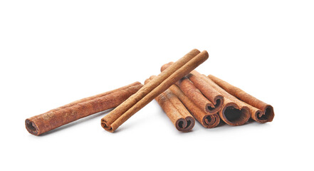 Cinnamon sticks on white background