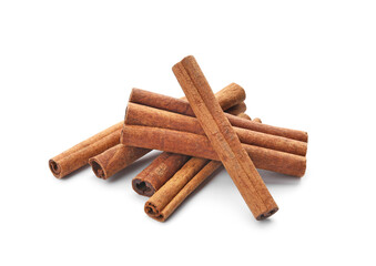 Cinnamon sticks on white background