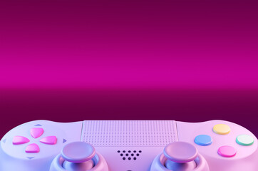 A half of Modern white wireless videogame controller with touch pad on a Pink, Magenta gradient background. 3d rendering.Copy space for insert content.