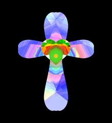 Colorful cross and heart with creative abstract pattern