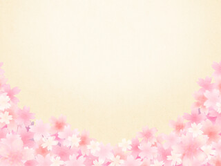 ピンク色の満開桜　ベージュ背景