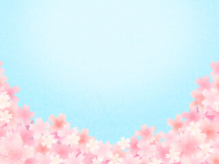 ピンク色の満開桜　青い空色背景