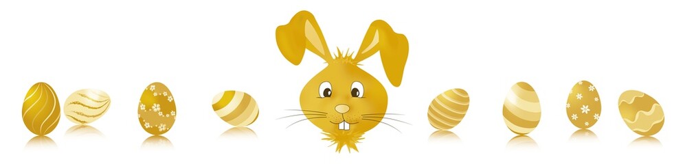 Goldenen Ostereier mit einem mittig ausgerichteten Osterhasen.