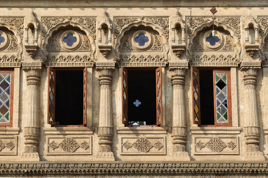 Architectural windows of Lord Shiva Temple at Mahadji Shinde Chatri, Mahadevrao Shinde built the complex. Wanawadi, Pune Maharashtra
