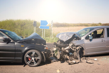 Car crash from car accident on the road in a city, wait insurance