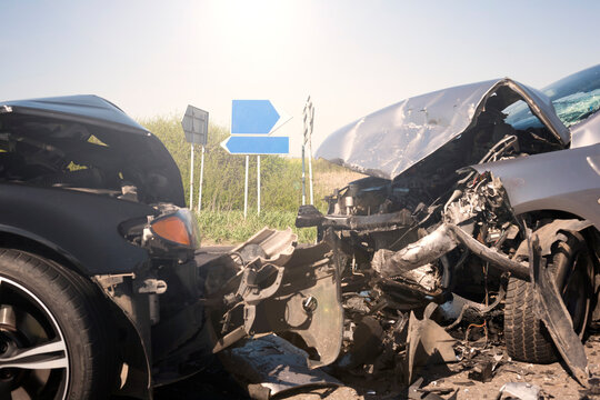 Car crash from car accident on the road in a city, wait insurance