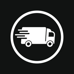 Delivery truck vector icon. Fast moving transport service car symbol. Speed shipping sign. Logistic logo. Silhouette isolated on white background.