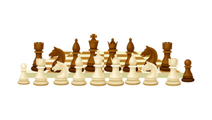 Chessboard with Chess Pieces as Chess or Strategy Board Game Vector Illustration
