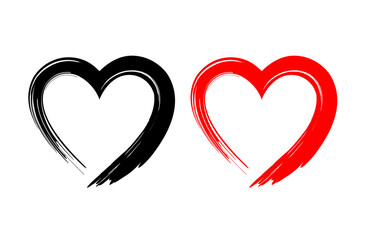 Black and red heart shape. Design for love symbols. Brush style. vector Illustration.