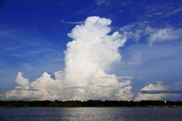 Blue sky on the banks of Barisal Kirtan River, Bangladesh.