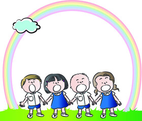 Naklejka premium vector cartoon kids with border card background