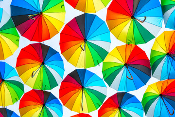 Bright colored umbrellas as a background