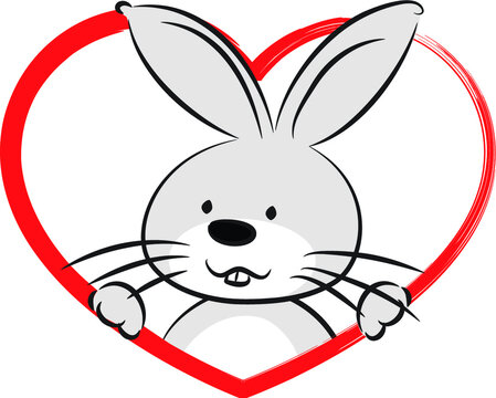 vector cartoon rabbit with heart shape